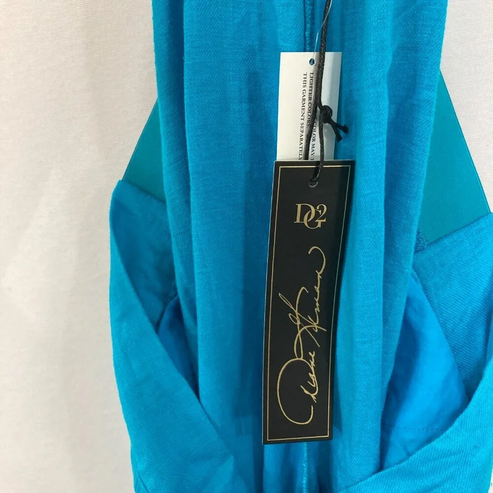 New DG2 by Diane Gilman size 1X Blue Wide Leg Linen Blend Soft Pull-on Pants‎